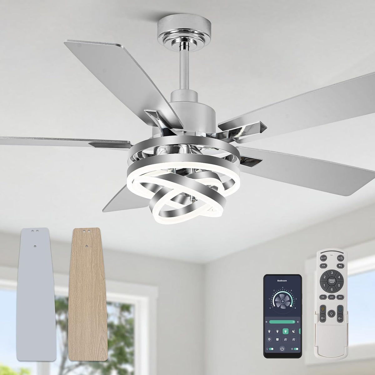 52-Inch Chandelier Ceiling Fan with Dimmable LED and Modern DC Motor