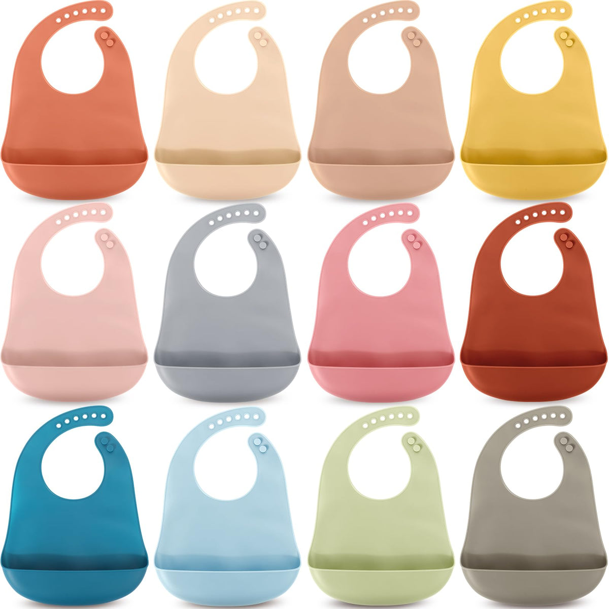 12 Pcs Silicone Bibs for Baby Waterproof Silicone Bib, Fresh Color