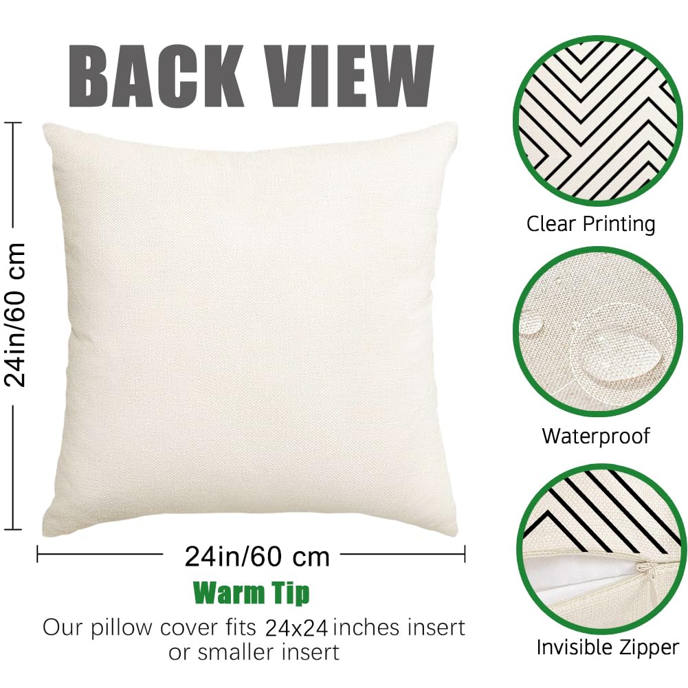 Outdoor Pillow Covers Waterproof, 24x24 inch Black and Beige Boho Set of 4