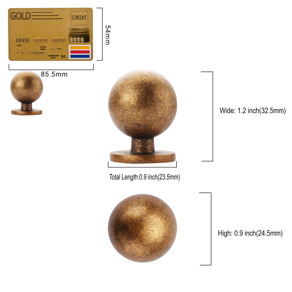 10 Pack Antique Brass Cabinet Knobs Single Hole Cabinet Pulls 1 Inch Diameter Round Drawer Knobs and Pulls Cabinets