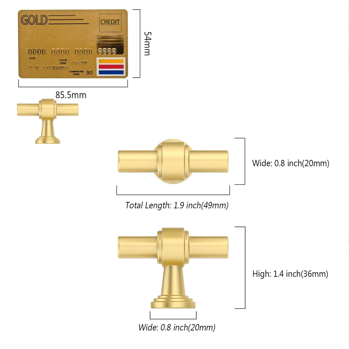 10 Pack Brushed Gold Cabinet Knobs 1.46 Inch(37mm) Single Hole Cabinet Handles Rectangle Dresser Knobs Drawer Knobs