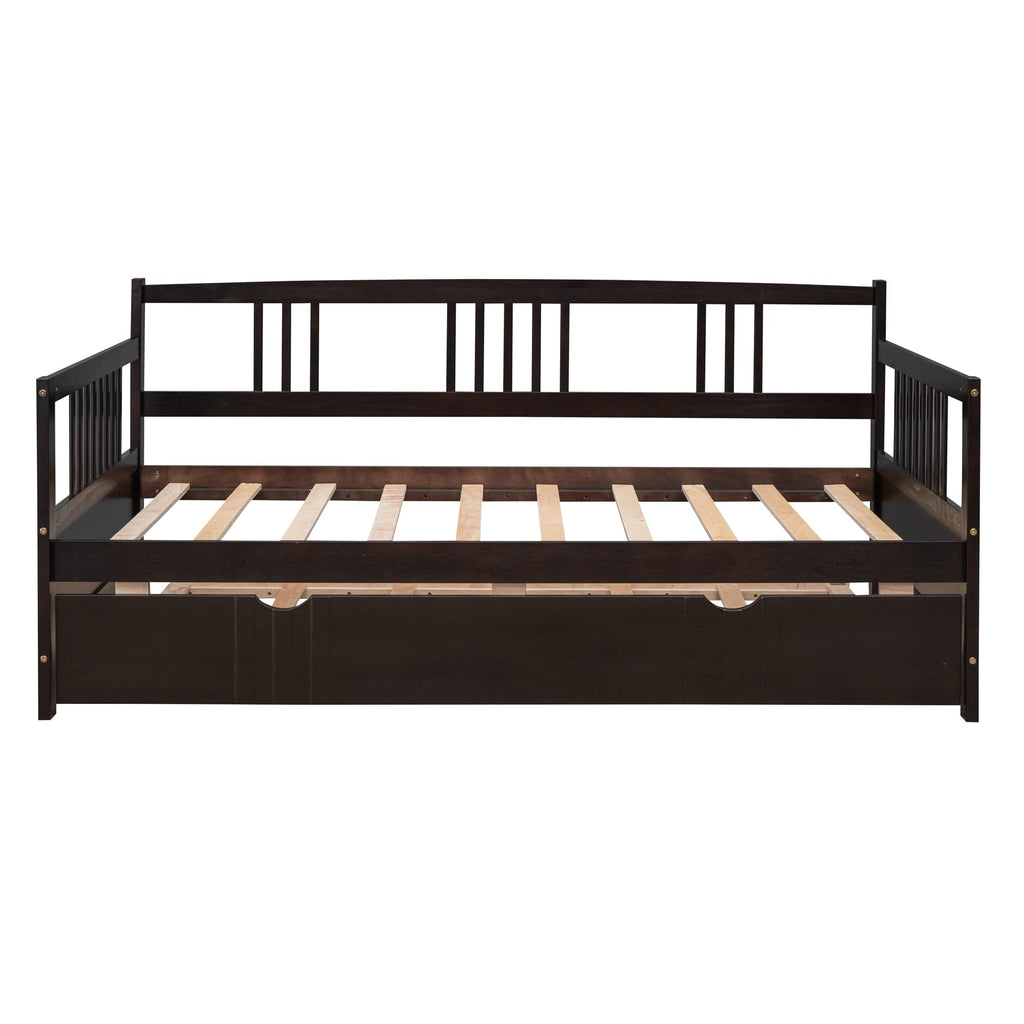 Daybed with Trundle Bed Wooden Slats Support Modern Living Daybed with Rails, Twin Size, Espresso
