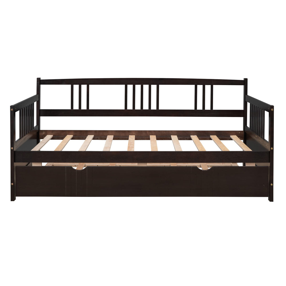 Daybed with Trundle Bed Wooden Slats Support Modern Living Daybed with Rails, Twin Size, Espresso
