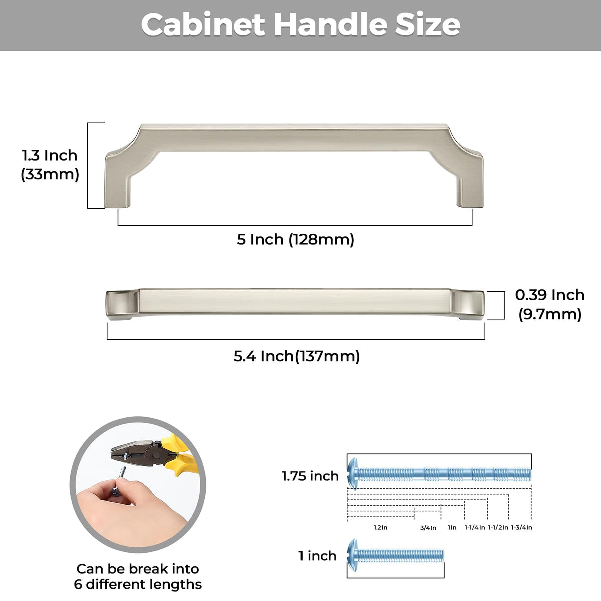 20 Pack Brushed Nickel Cabinet Handles, 5" Solid Kitchen Drawer Pulls