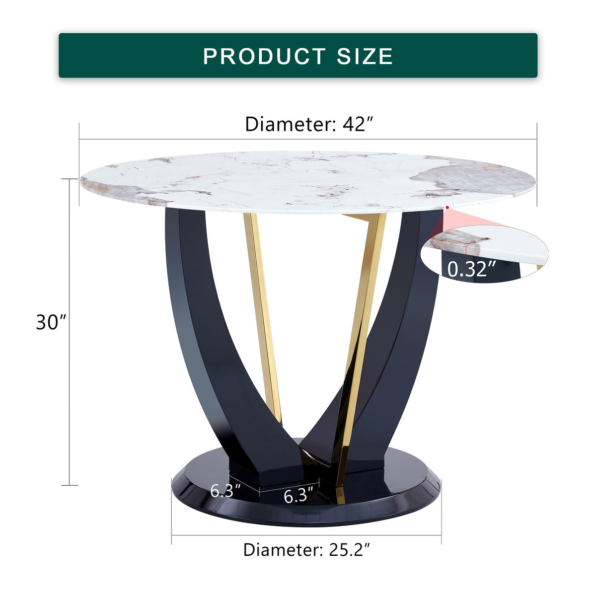 Inspired Saarinen Style 42 Inch Round Faux Marble Dining Table for 4, Modern Small Kitchen Table with Black Pedestal Base, Space Saving