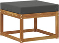 Outdoor Footstool Solid AcaciaWood Patio Ottoman with Anthracite Cushion, Modular Sectional Single Seat for Backyard