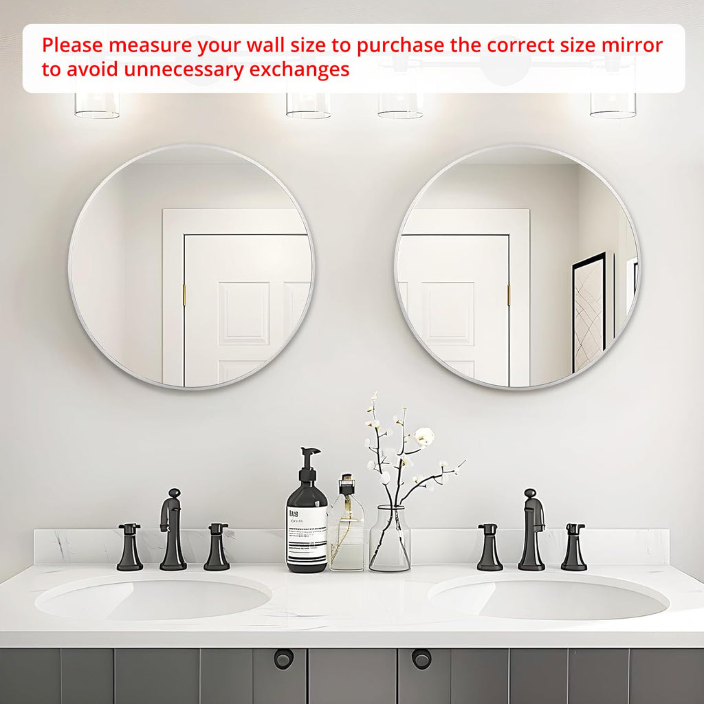 Silver Round Mirror 20 Inch, Wall Circle Mirror, Brush Chrome