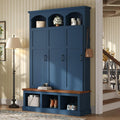 Farmhouse Blue Hall Tree with Bench, 3 Hidden Storage with 3 Hooks