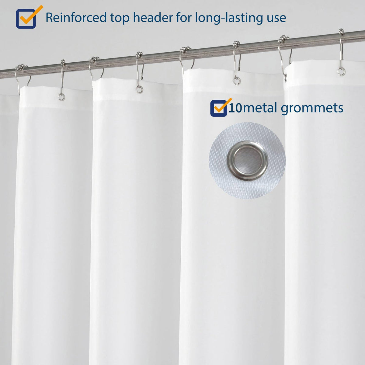 Fabric Shower Curtain Liner 60 x 78 inch Long Stall Size, White
