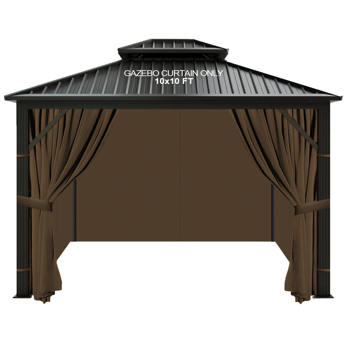 10x10 Gazebo Curtains Outdoor Waterproof, 4 Panel Sidewalls, Mocha