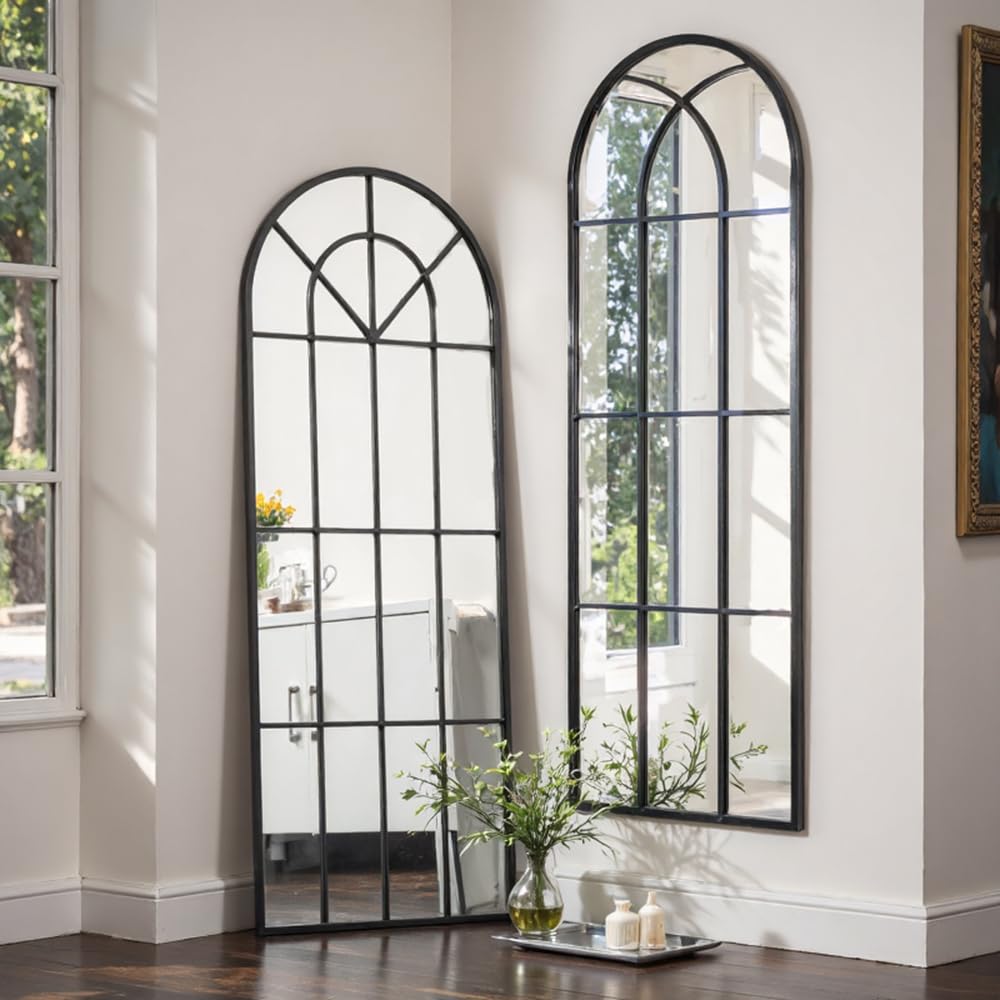 Arched Full Length Mirror, 65"x22" Floor Full Body Mirror, Black