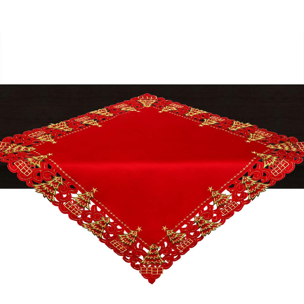 Small Christmas Holiday Red Holly Tree Tablecloth, Square 33 by 33 Inch