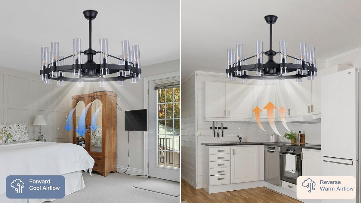 38" Black Chandelier Ceiling Fan with Light & Remote
