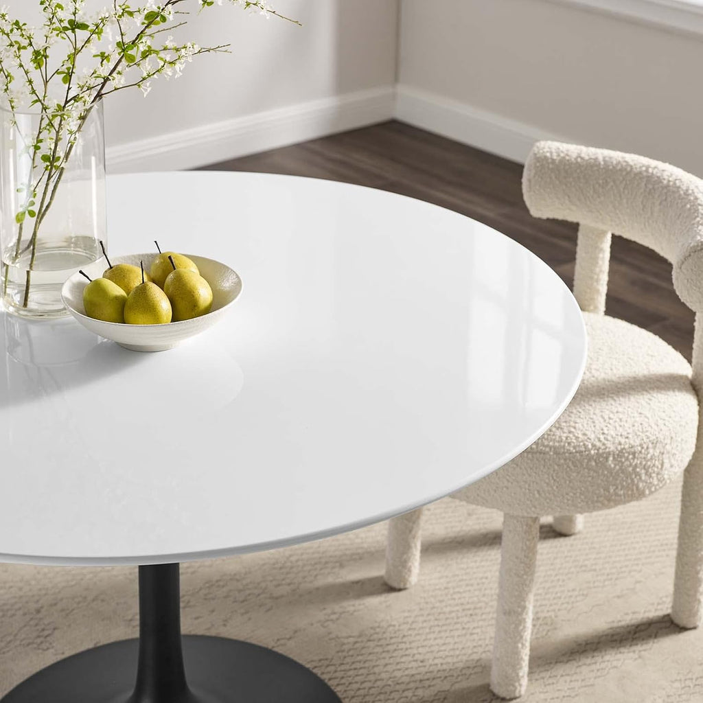 Inspired Saarinen Style Tulip Round Pedestal Dining Table — Black Base / White Top, 47″ Round