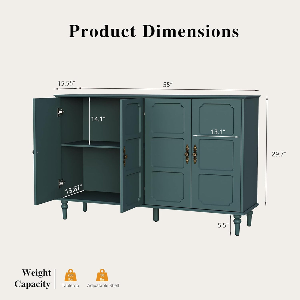 55 inch Mid Century Sideboard Buffet Cabinet with Storage