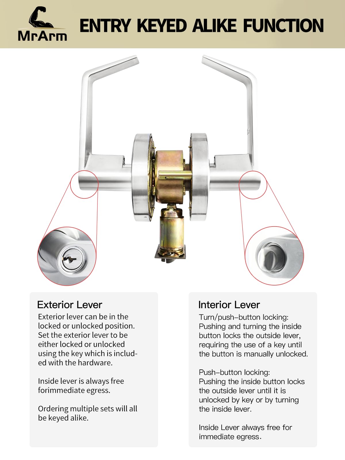 Commercial Door Lever Lock, Heavy-Duty Locking Door Handle, Designer Door Handles, Cylindrical Lever Lock, Non-Handed