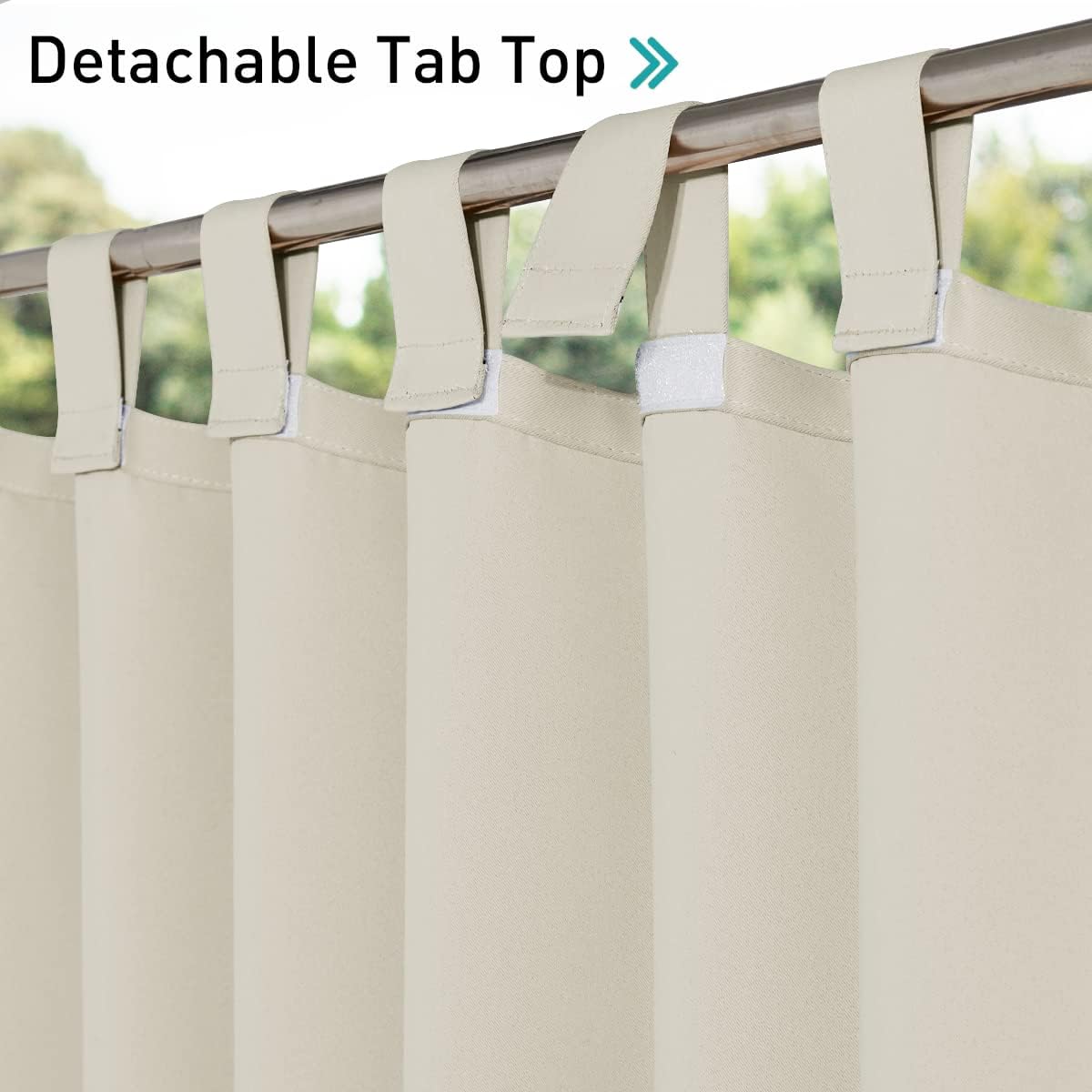 2 Panels Outdoor Patio Curtainss Waterproof Room Darkening Drapes, Detachable Sticky Tab Top Thermal Insulated