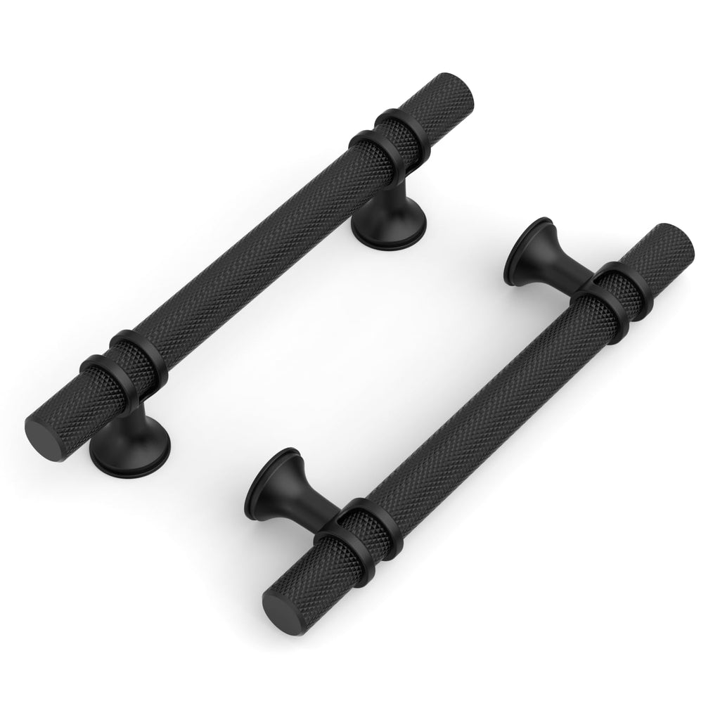 10 Pack 3-3/4"(96mm) Black Knurled Cabinet Handles Kitchen Matte Black Pulls for Cabinets Drawer Pulls Dresser