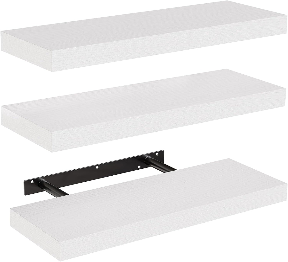 Floating Shelves, Wall Shelves /Living Room/Bedroom/Kitchen Decor, White Shelves with Invisible Brackets Set of 3