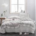 100% Linen Duvet Cover Set (68''x86'') Frill Floral Flax, Shabby Chic Ruffle Edge Lace Insert Decoration, 2