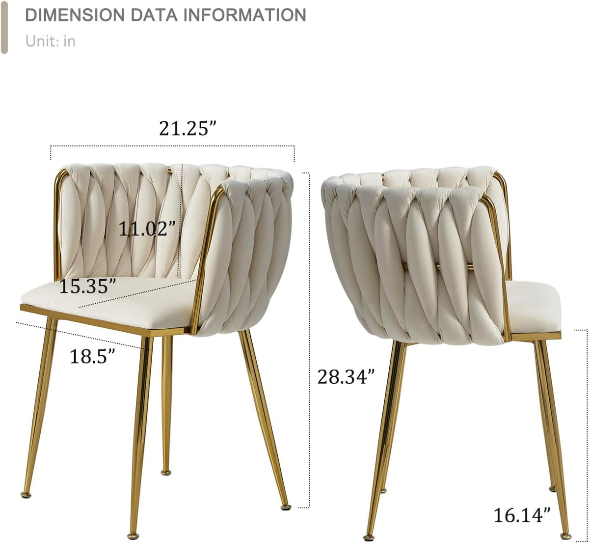 Velvet Dining Chairs Set of 4, Modern Dining Chair with Golden Metal Legs, Woven Upholstered Dining Chairs for Dining