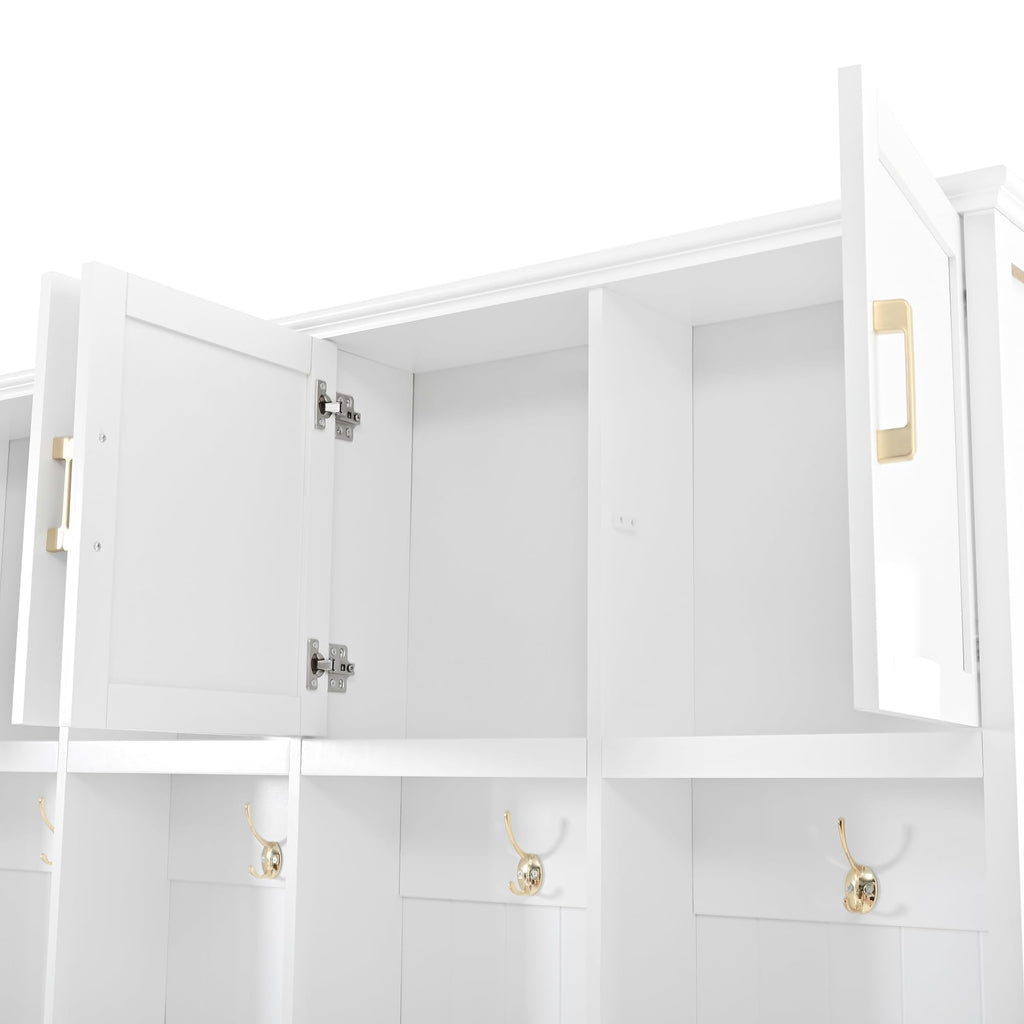 Farmhouse Entryway Hall Tree with Coat Hooks and Storage (Ancient White-CD, Rectangular)
