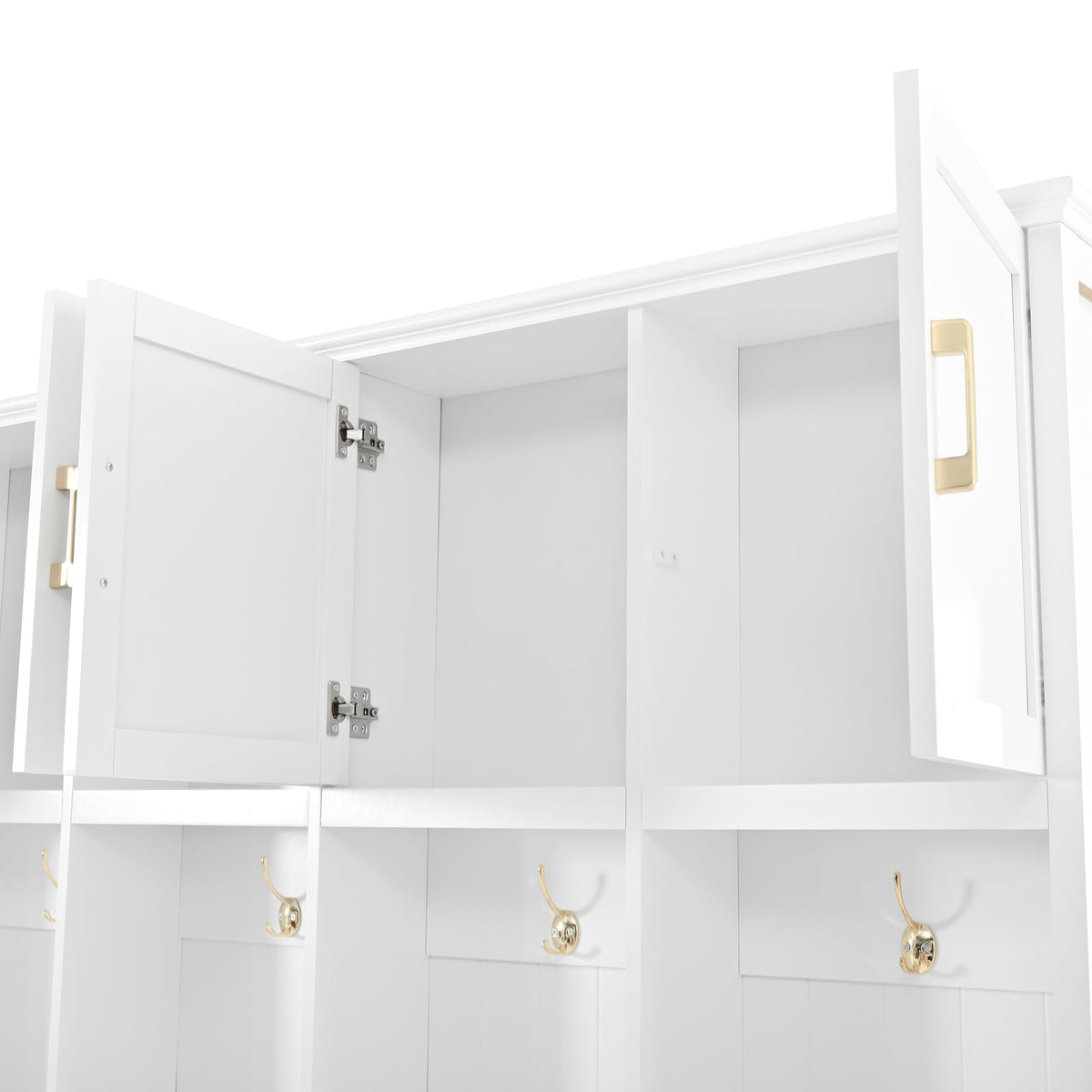 Farmhouse Entryway Hall Tree with Coat Hooks and Storage (Ancient White-CD, Rectangular)