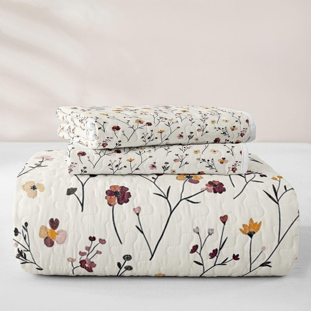Spring Floral Quilt Set Wildflower Spring Summer Quilt Bedding Modern Minimalist Bedspread Coverlet Rustic
