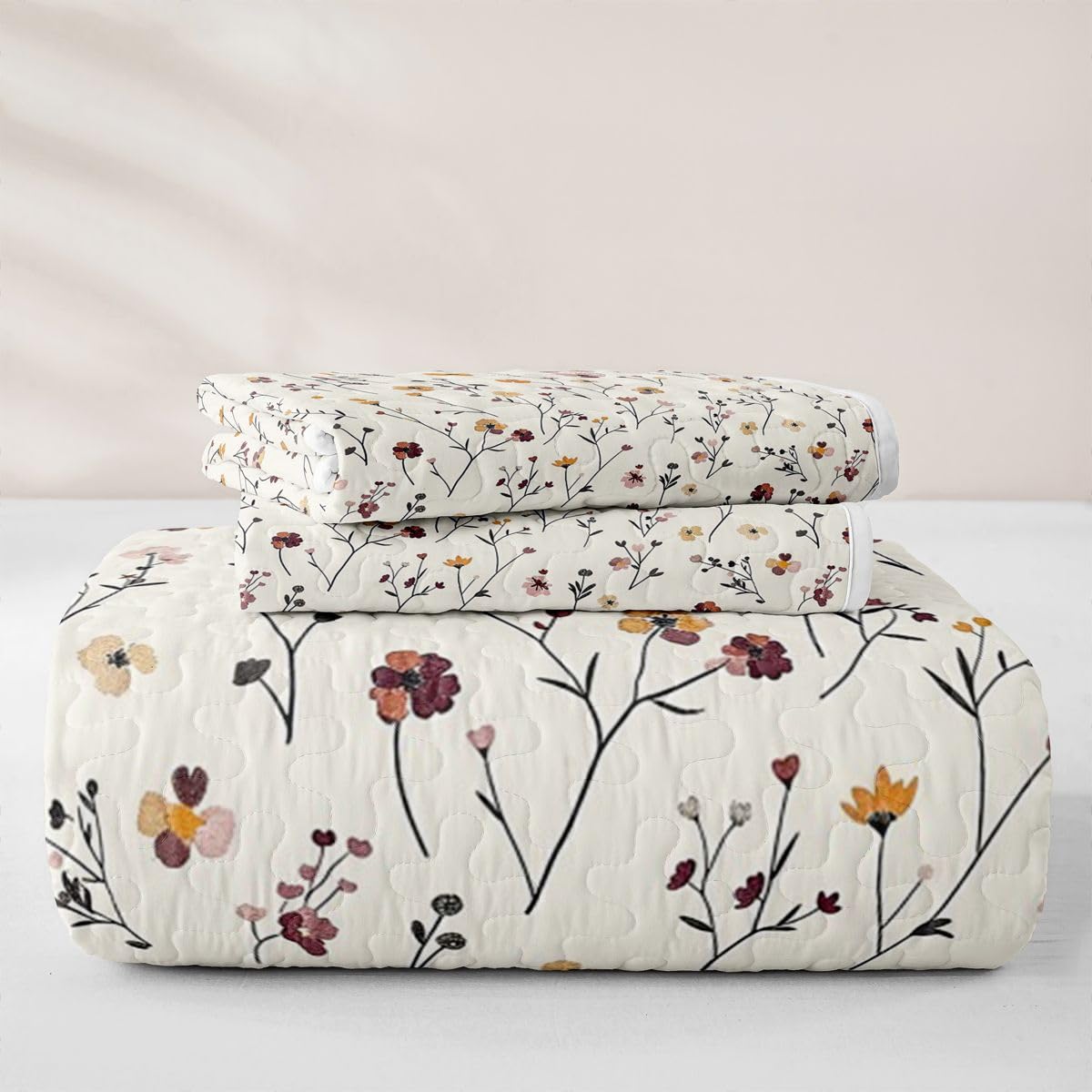 Spring Floral Quilt Set Wildflower Spring Summer Quilt Bedding Modern Minimalist Bedspread Coverlet Rustic