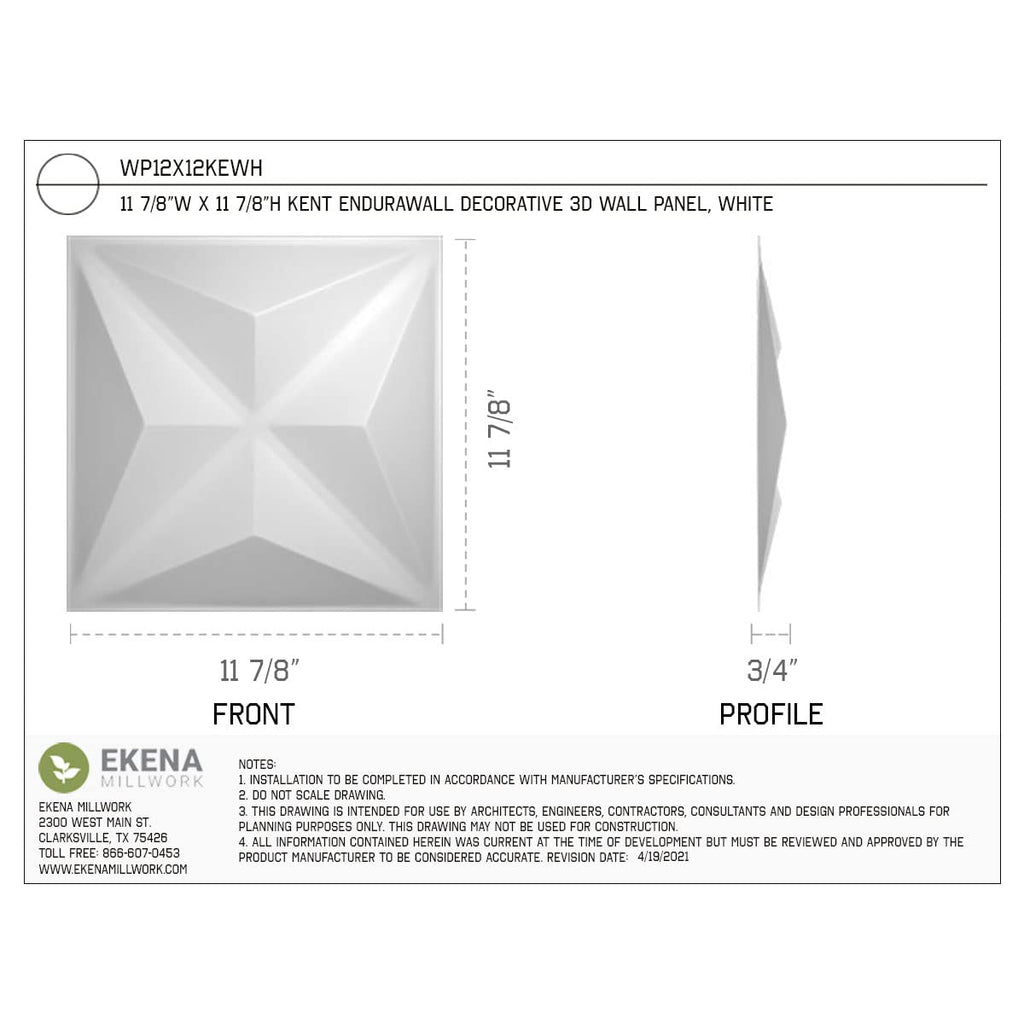 CASE-20 11 7/8"W x 11 7/8"H Kent EnduraWall Decorative 3D Wall Panel Covers 19.59 Sq. Ft. (20/PK)