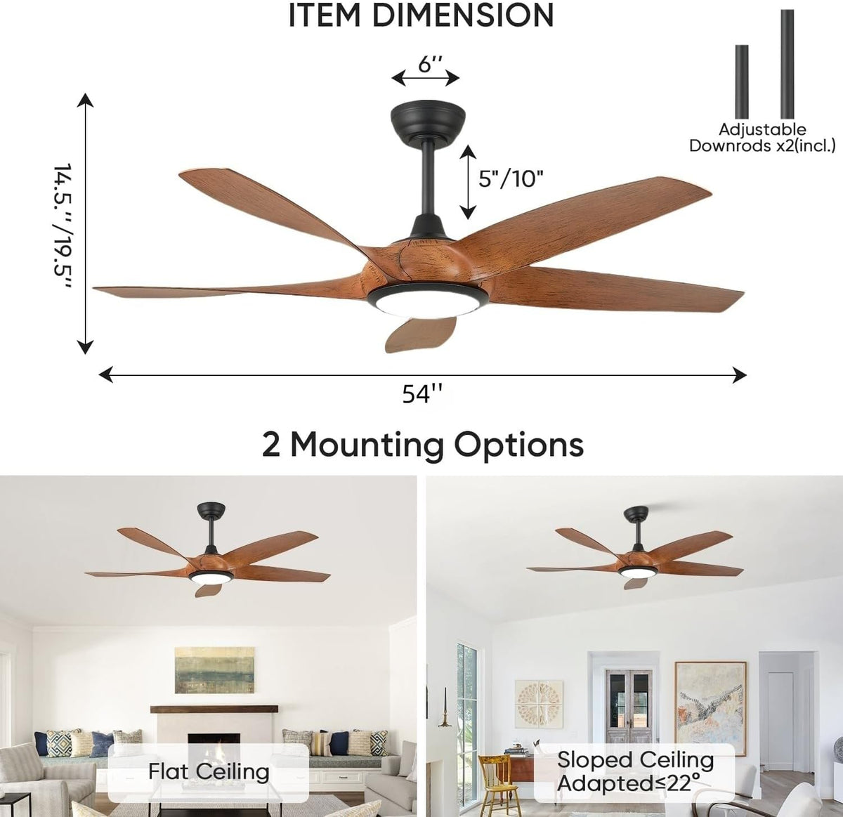 52-Inch Modern Indoor Outdoor Ceiling Fan with Lights and Remote