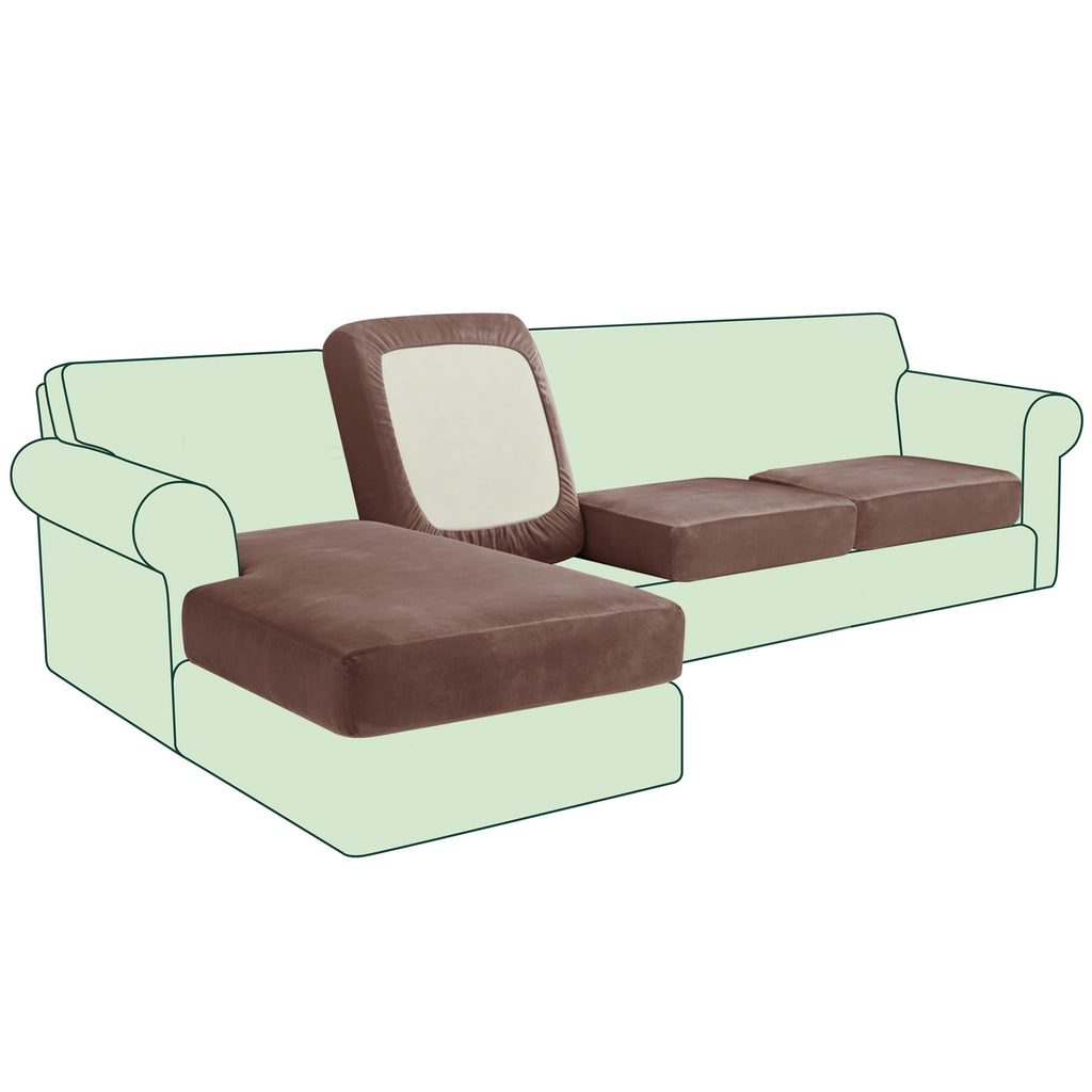 Velvet Couch Cushion Covers, 4 PC Water Resistant Sectional Couch Covers for L Shape Sofa, Individual Seat Cushion