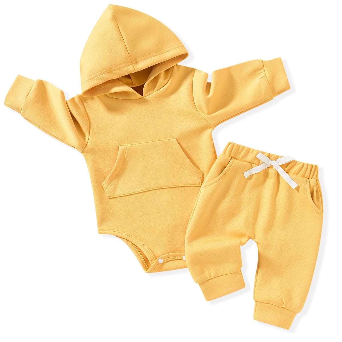Infant Baby Girl Fall Clothes Ribbed Long Sleeve Winter Spring Hoodie Outfit Yellow