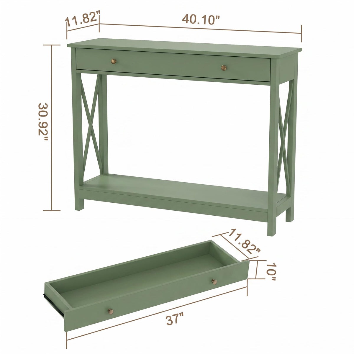 40" Farmhouse Console Table with Drawer and Storage Shelves
