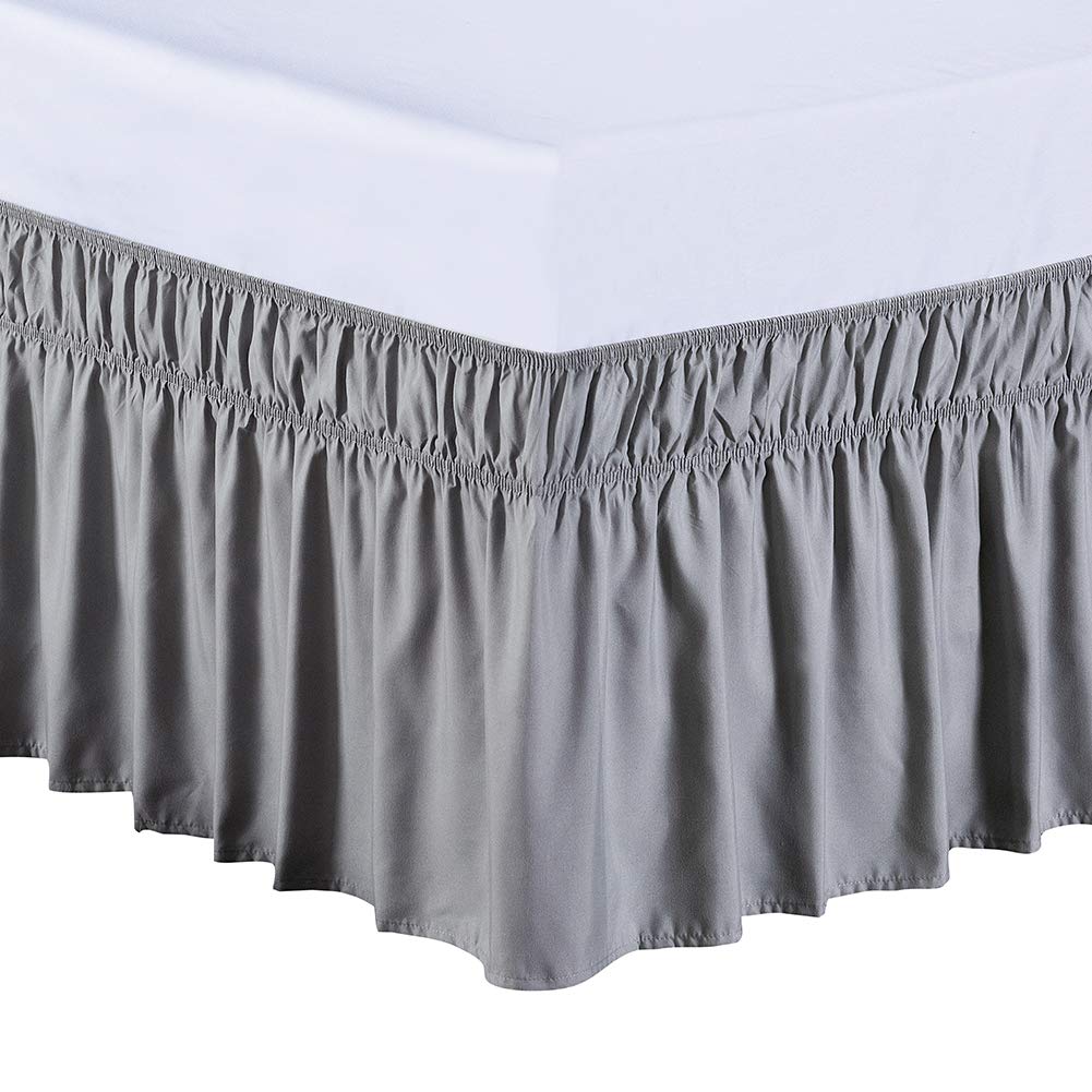 Wrap Around Elastic Bed Skirt for Beds, 24" Drop, Grey