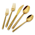 Gold Silverware 18/10 Stainless Steel 60-Piece Mirror Polsihing Flatware Round Hammered Cutlery Set Service for 12