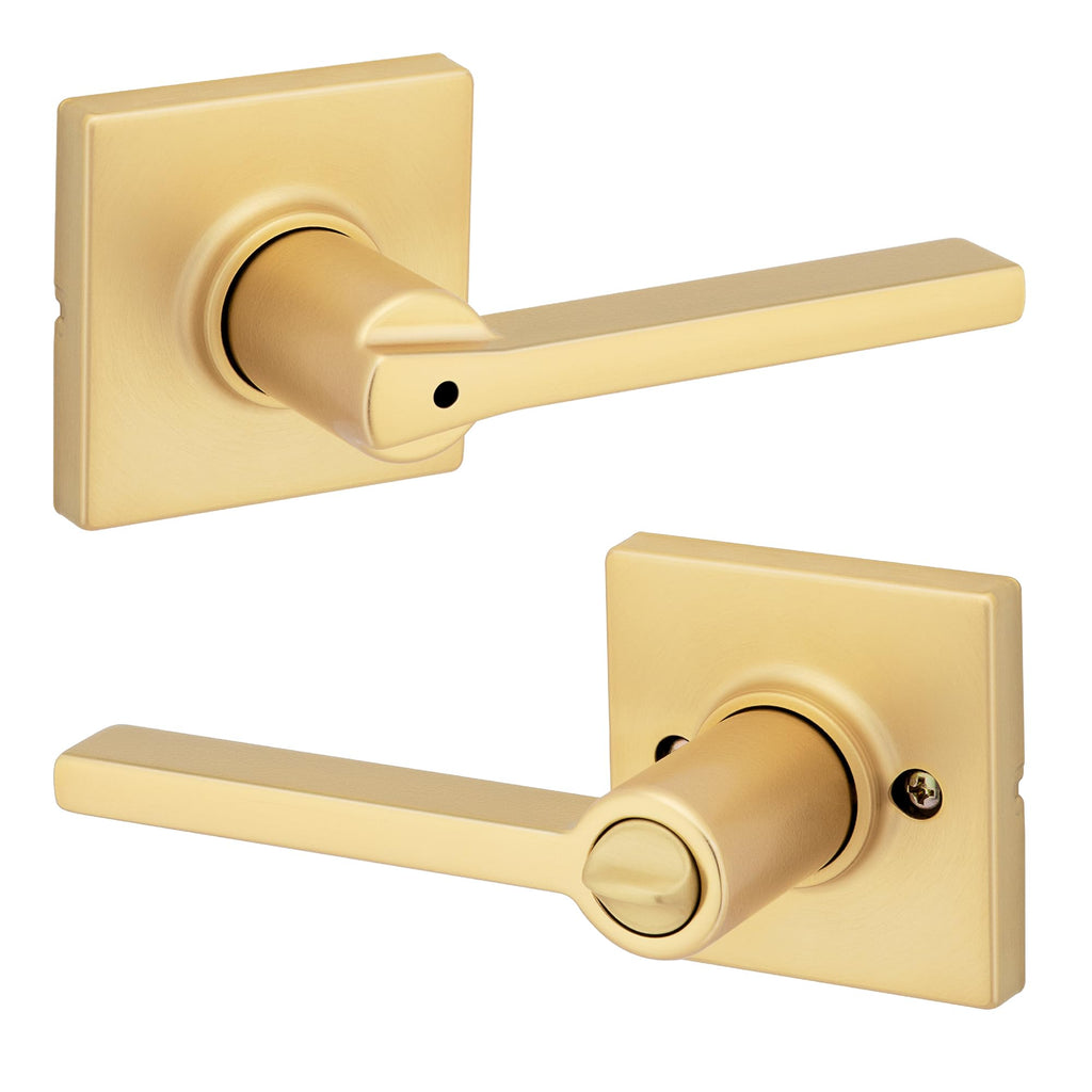 Casey Interior Privacy Door Handle with Lock, Door Lever , Satin Brass Reversible Keyless Push Button Lock Door Lever