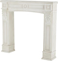 Wooden Fireplace Mantle Freestanding with Leaf Accents, 47" 9" 43", White