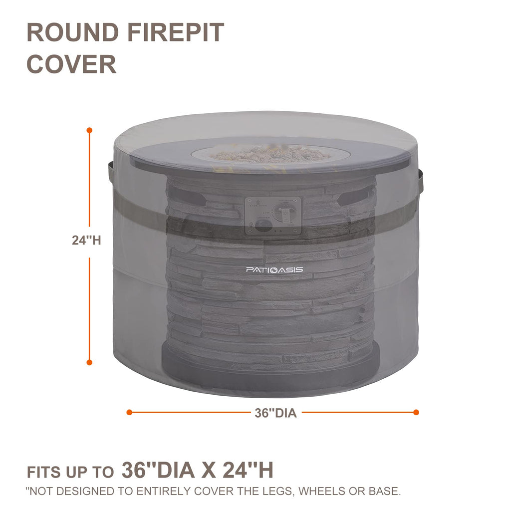 Grey Round Fire Pit Cover Outoor 36 inch Dia Waterproof Patio Deck Propane Fire Bowl Cover 600D Heavy Duty All