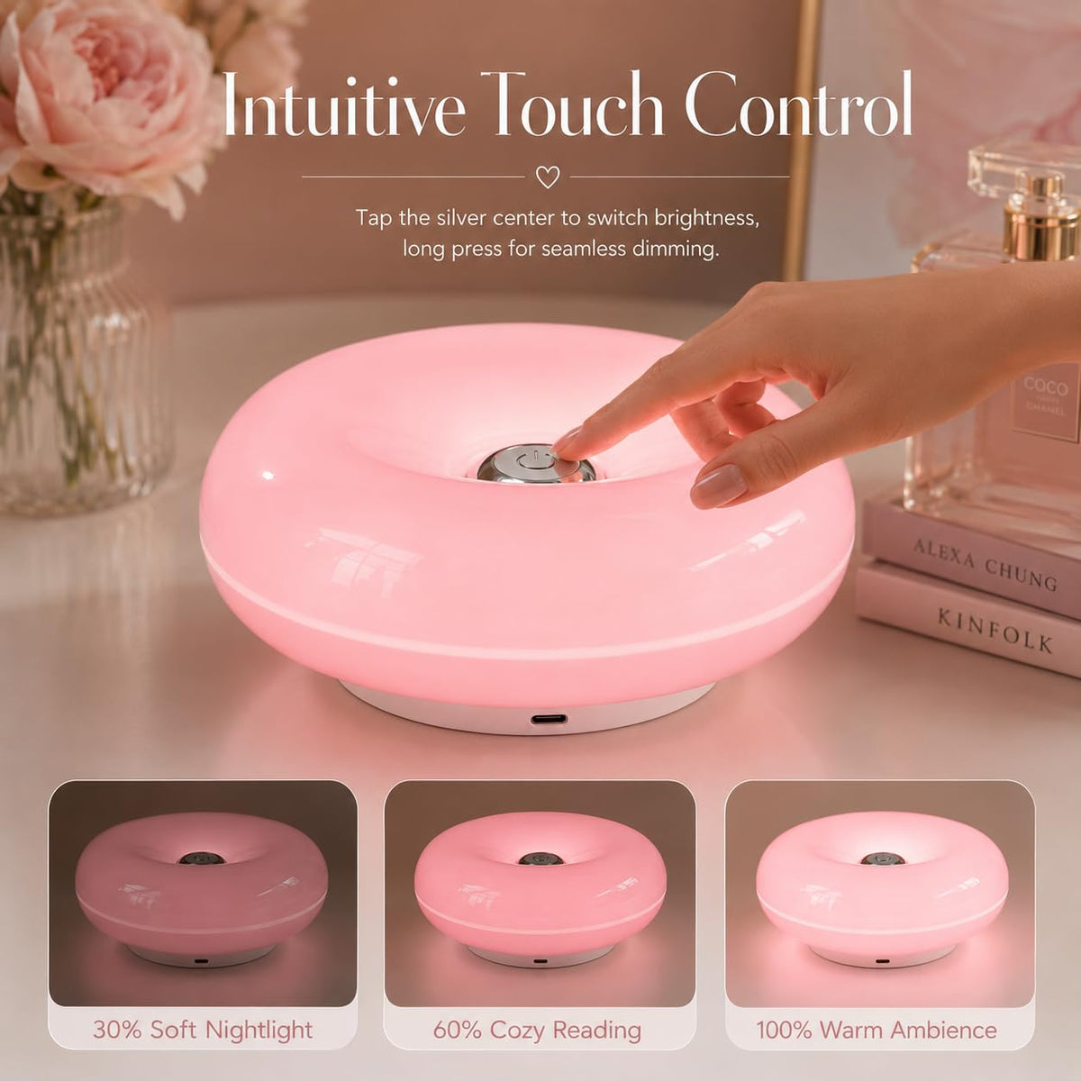 Pink Donut Lamp,Rechargeable,Pink Ambient Light,Bedroom Decor Gift