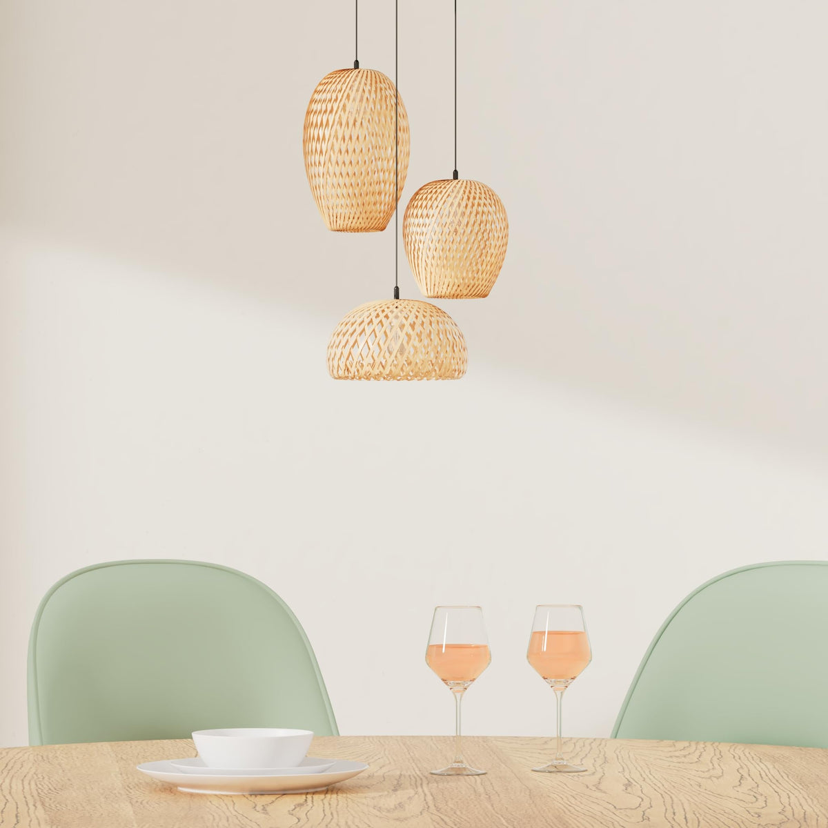 Bamboo Lantern Pendant Lamp, Retro Japanese Style E27 Chandelier Hanging Light Ceiling Lighting Fixture Bedroom