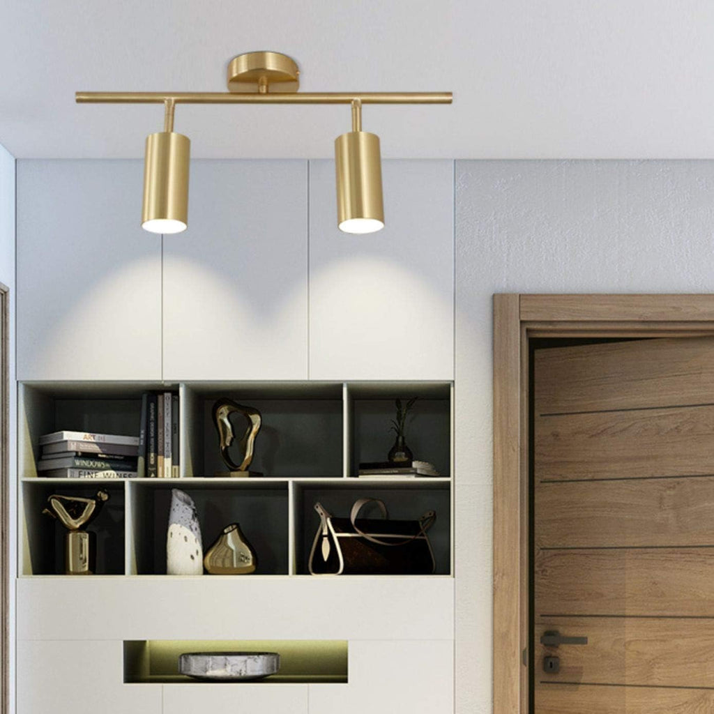Lighting Modern 2-Light Gold Track Lighting Fixture Flush Mount Brushed Brass Track Lights Kit Mid Century Industrial