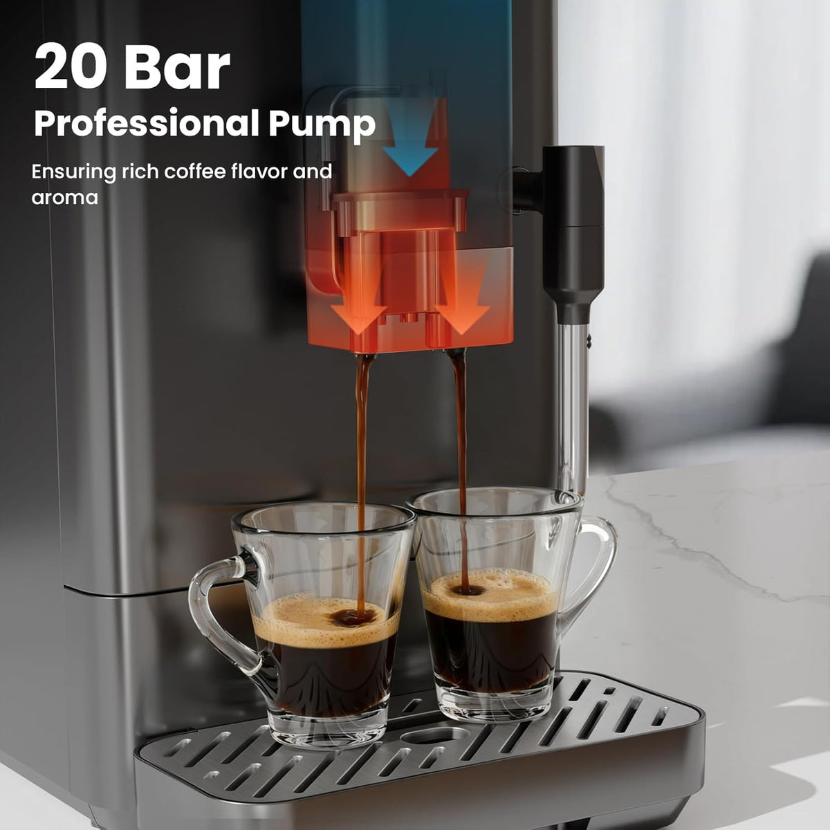 20 Bar Automatic Espresso Machine, Brew and Grind Coffee Maker