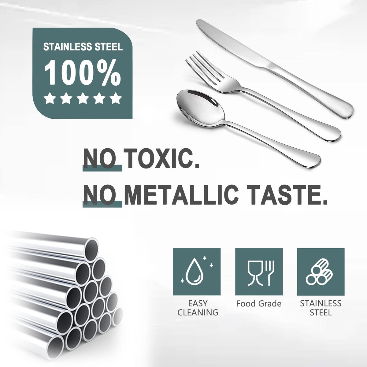 12 Piece Silverware Set with 6 Dinner Knives and 6 Dinner Forks,Flatware Set with Top Food Grade Stainless
