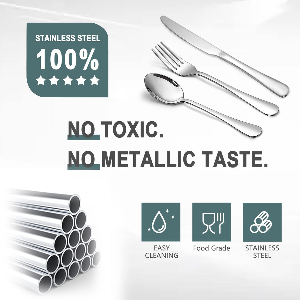 12 Piece Silverware Set with 6 Dinner Knives and 6 Dinner Forks,Flatware Set with Top Food Grade Stainless