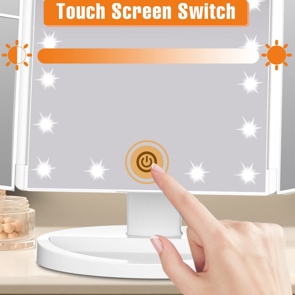 Trifold Vanity Mirror with Lights, Make up Mirror with Lighting