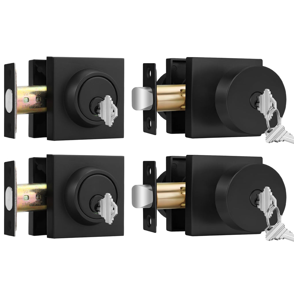 Black Exterior Door Knobs with Deadbolt, Front Door Lock Set 2 Pack