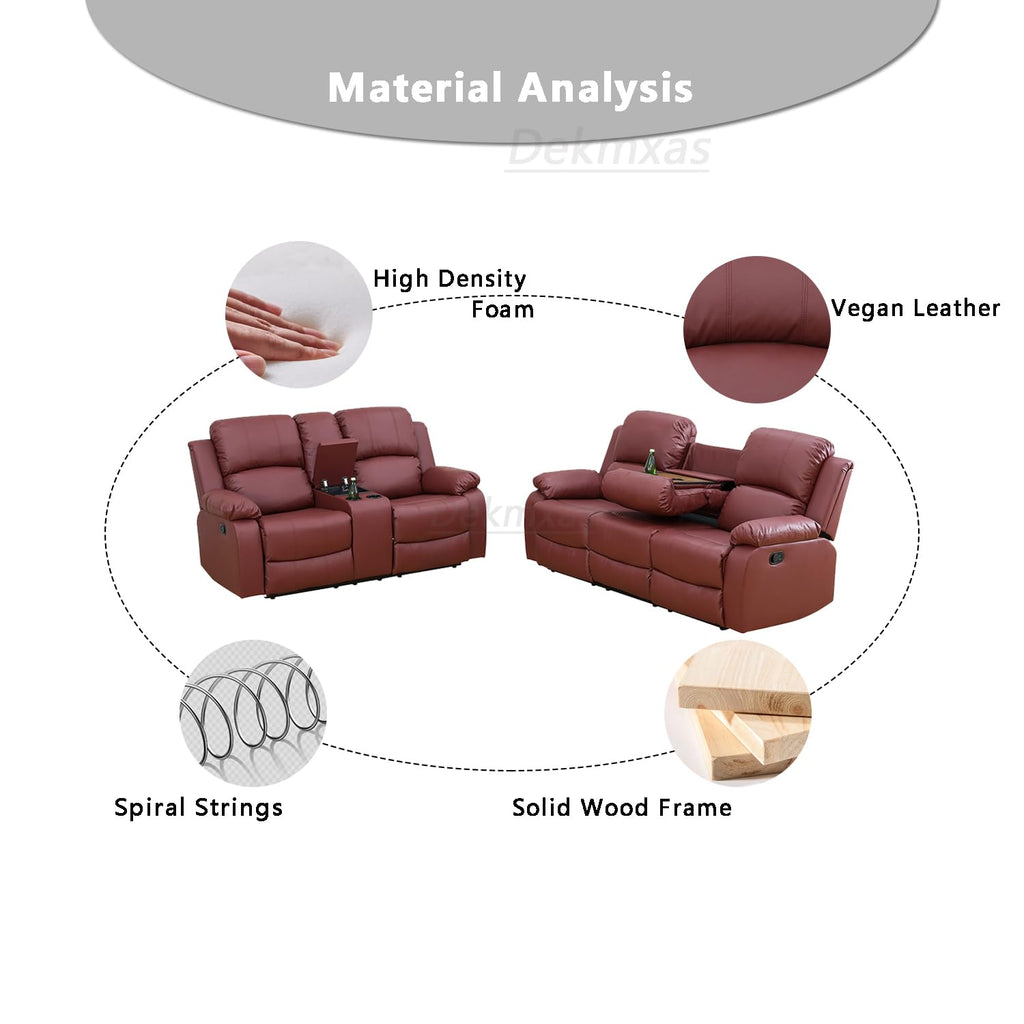 2PCS Manual Recliner Sofa Set Living Room Furniture Sets Bonded Leather Reclining Couch Set Modern Sofa and Loveseat