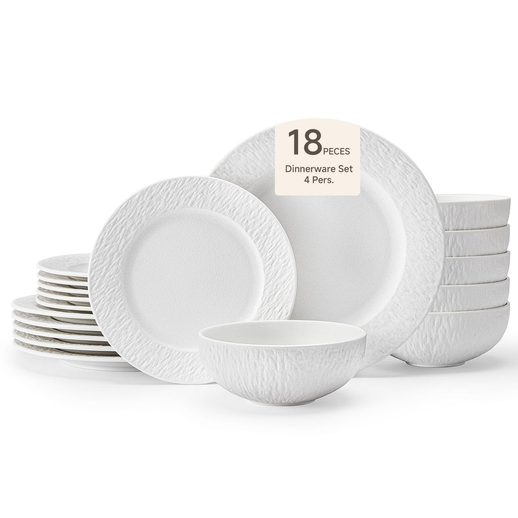 Dinnerware Sets for 6, 18-Piece plates and bowls sets, Matte Marble