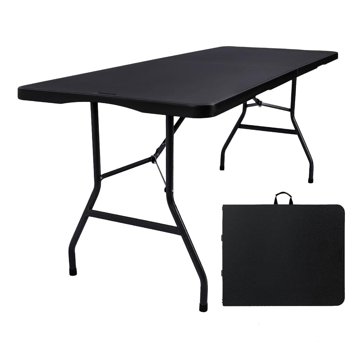 Folding Table 6ft, Heavy Duty Plastic Fold-in-Half Utility Table, Black